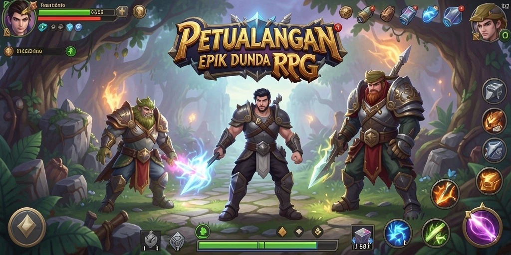 Tampilan gameplay RPG yang menampilkan pertarungan epik dan eksplorasi dunia.