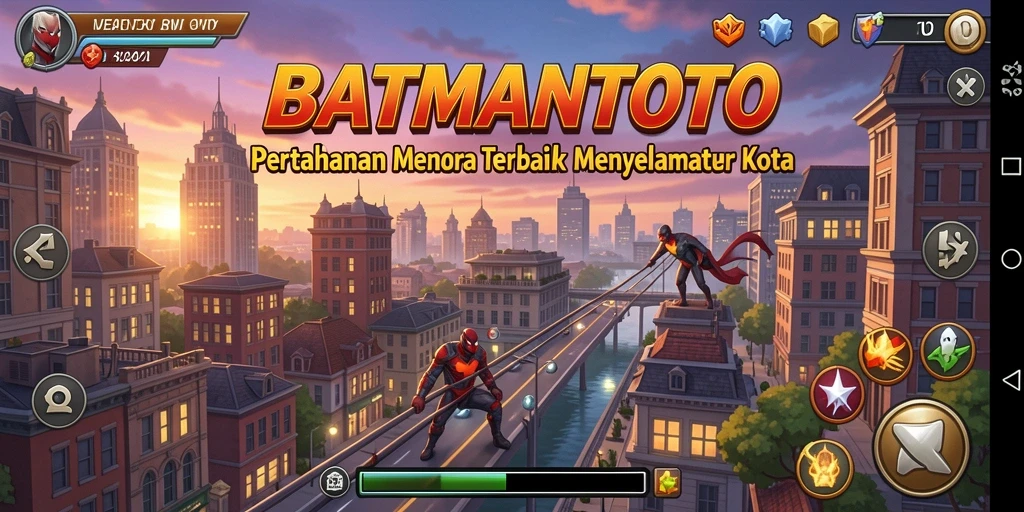 Tampilan gameplay menarik BATMANTOTO dengan menara yang strategis.