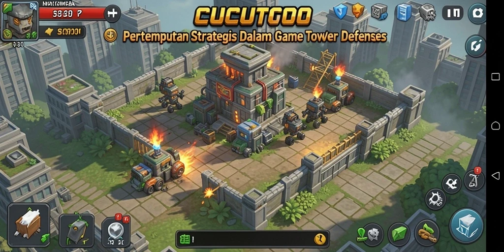 Screenshot CUCUTOTO menampilkan gameplay menara pertahanan yang mendebarkan.
