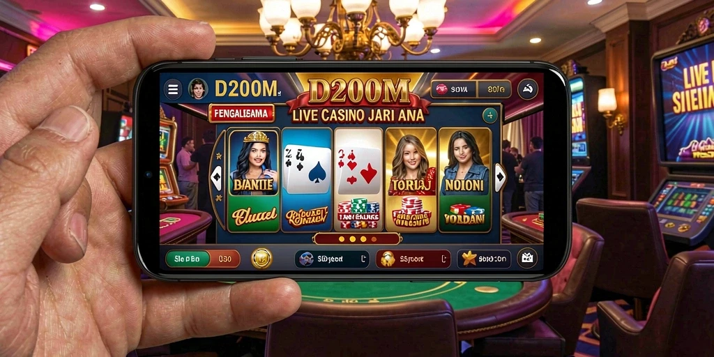 Tampilan menawan gameplay D200M dengan dealer langsung di Live Casino.