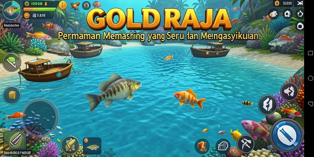 Gameplay GOLDRAJA menampilkan aksi memancing yang seru dan menarik.