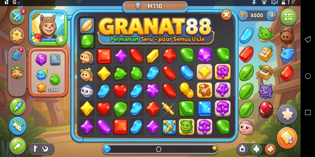 Tampilan gameplay seru dari GRANAT88 saat mencocokkan item match-3.