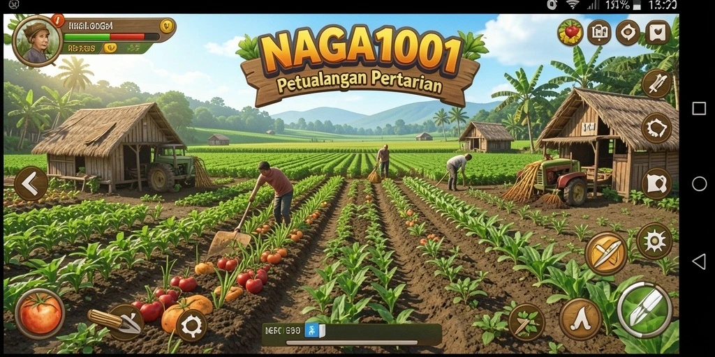 Screenshot menarik dari gameplay NAGA1001 yang menunjukkan aktivitas pertanian.