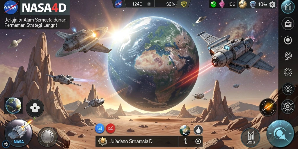 Screenshot utama dari gameplay <strong>NASA4D</strong> yang menunjukkan aksi strategi luar angkasa.