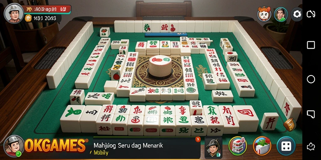 Screenshot OKGAMES menampilkan gameplay Mahjong yang seru dan interaktif.