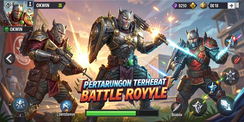 Tampilan gameplay seru dan mendebarkan dalam OKWIN Battle Royale.