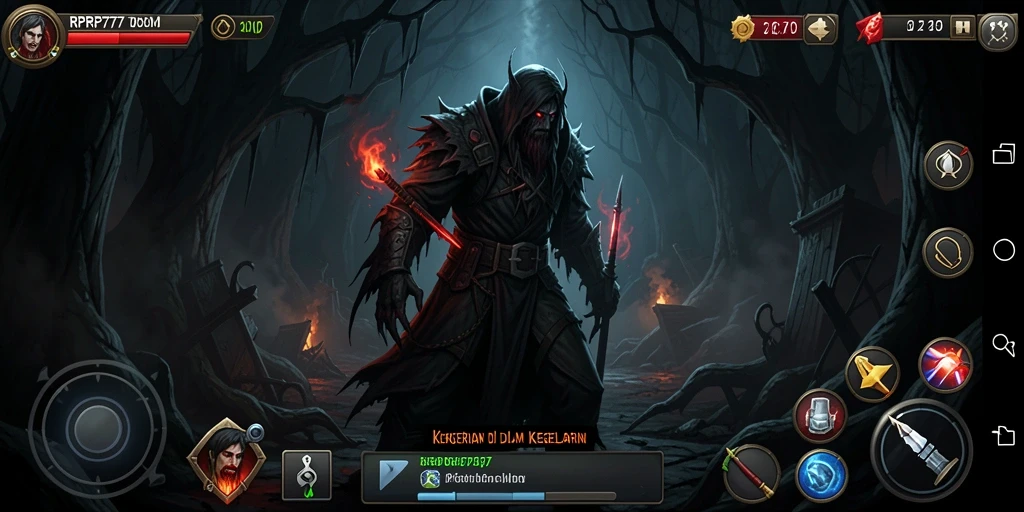 Screenshot dari gameplay RPRP777 menunjukkan suasana mencekam dan karakter yang terjebak.