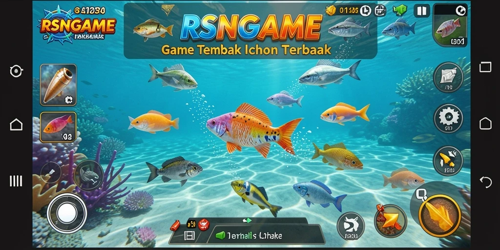 Screenshot gameplay RSNGAME yang menampilkan aksi menembak ikan.
