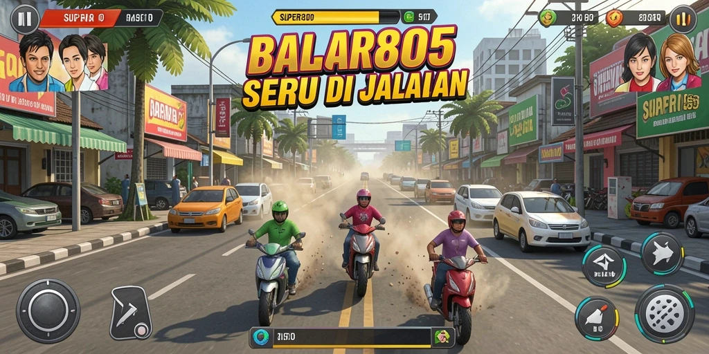 Tampilan gameplay <strong>SUPER805</strong> dalam aksi balapan yang mendebarkan.