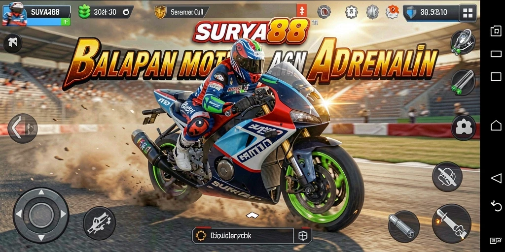 Gameplay SURYA88 yang penuh aksi di lintasan balap motor.