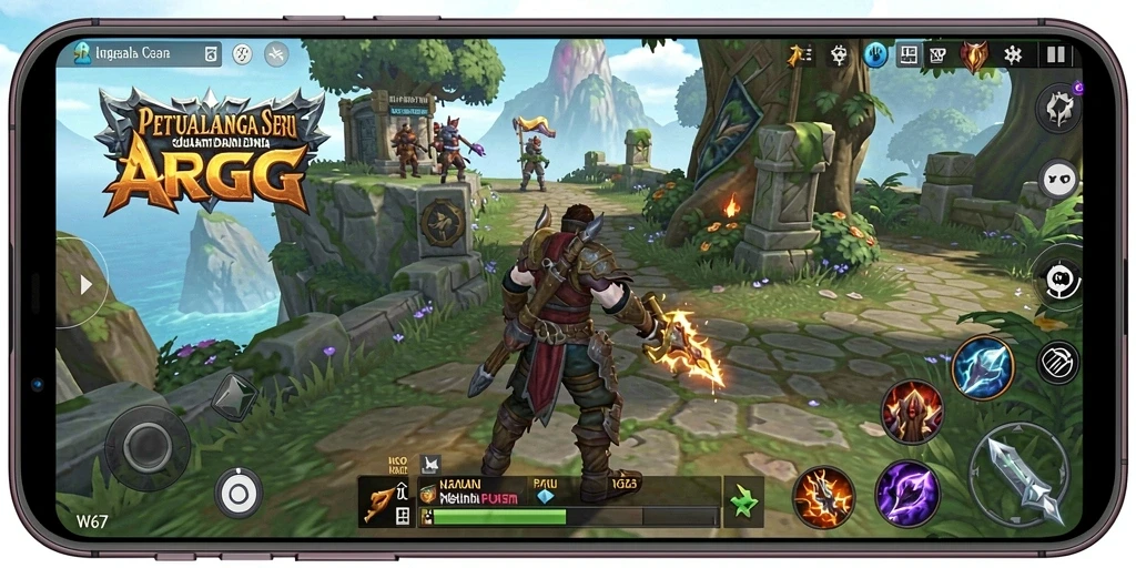 Screenshot gameplay W67 yang menampilkan pertarungan seru dalam dunia ARPG.