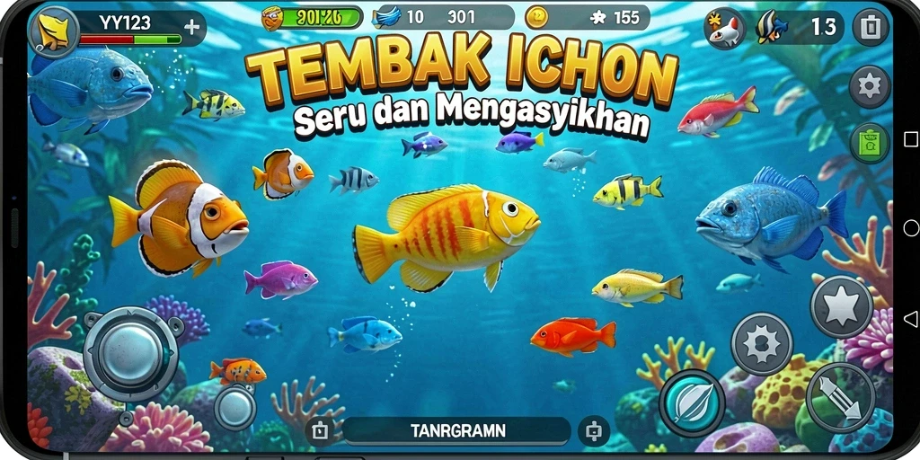 Screenshot menampilkan momen seru menembak ikan dalam permainan.
